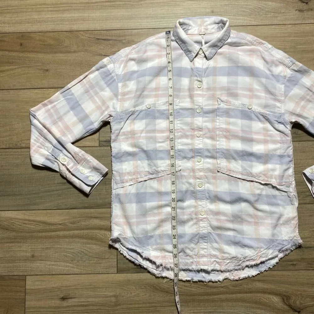 Free‎ People Womens Loveland Pastel Plaid Frayed Hem Button Up Shirt Size Small